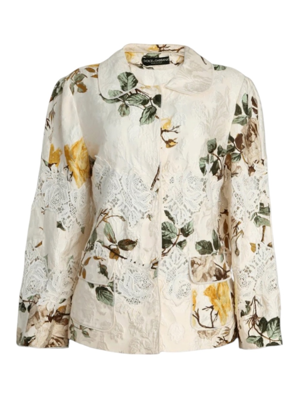 Dolce & Gabbana Silk Brocade Floral Lace-Trim Jacket